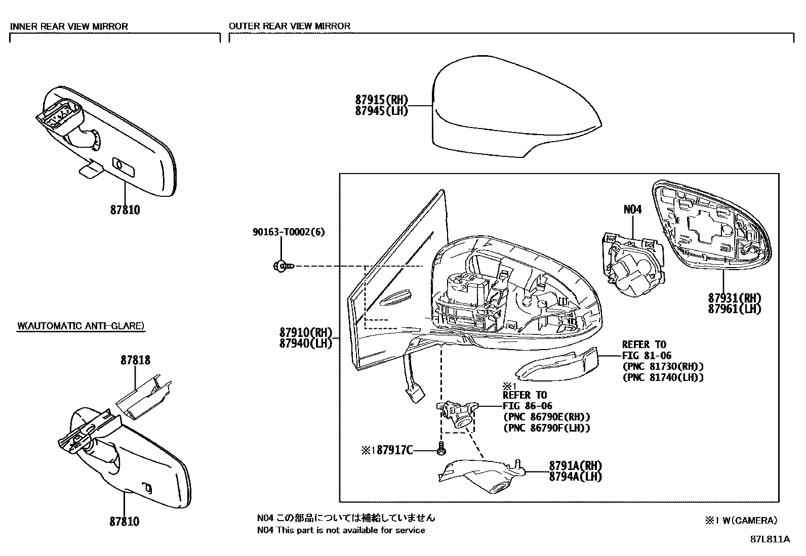 Toyota YARIS 后视镜 EPC diagram — 87L811A