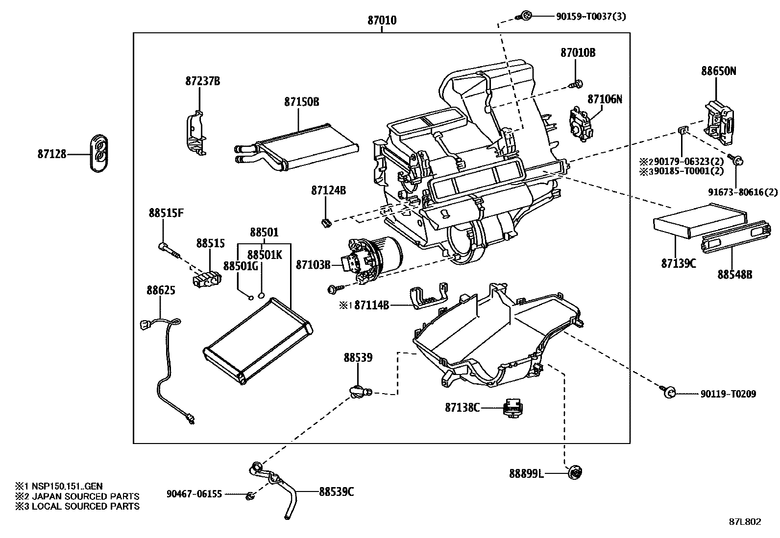 Toyota YARIS 暖风和空调系统 - 冷却器组件 EPC diagram — 87L802
