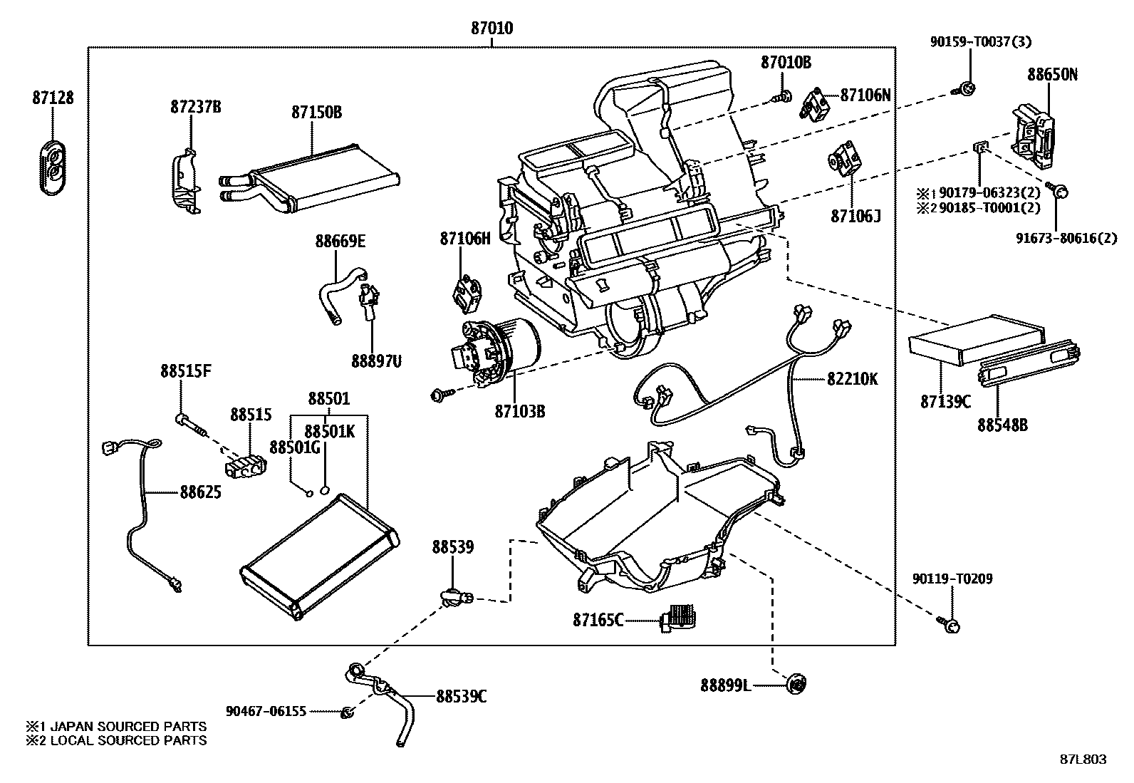 Toyota YARIS 暖风和空调系统 - 冷却器组件 EPC diagram — 87L803
