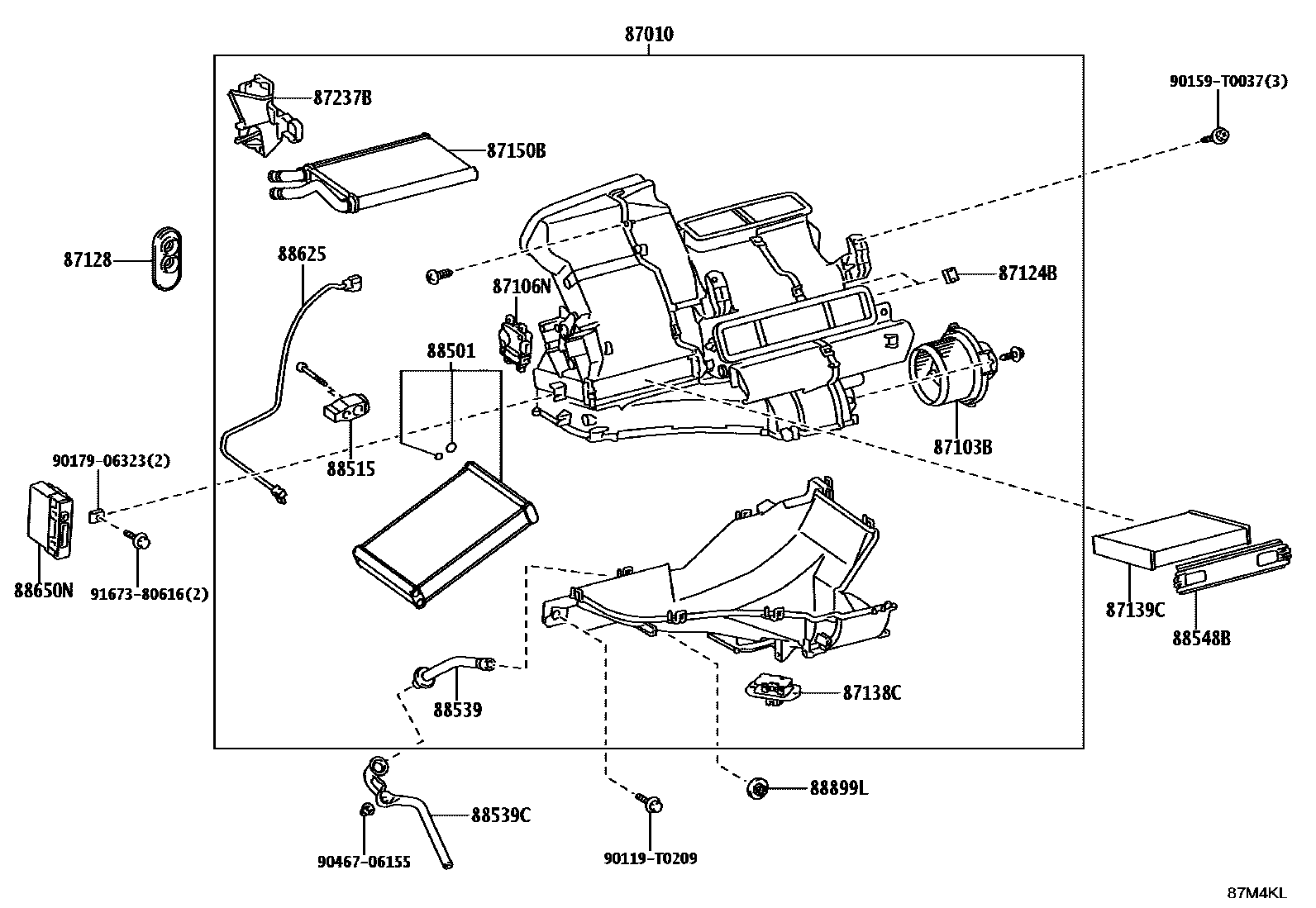 Toyota YARIS 暖风和空调系统 - 冷却器组件 EPC diagram — 87M4KL