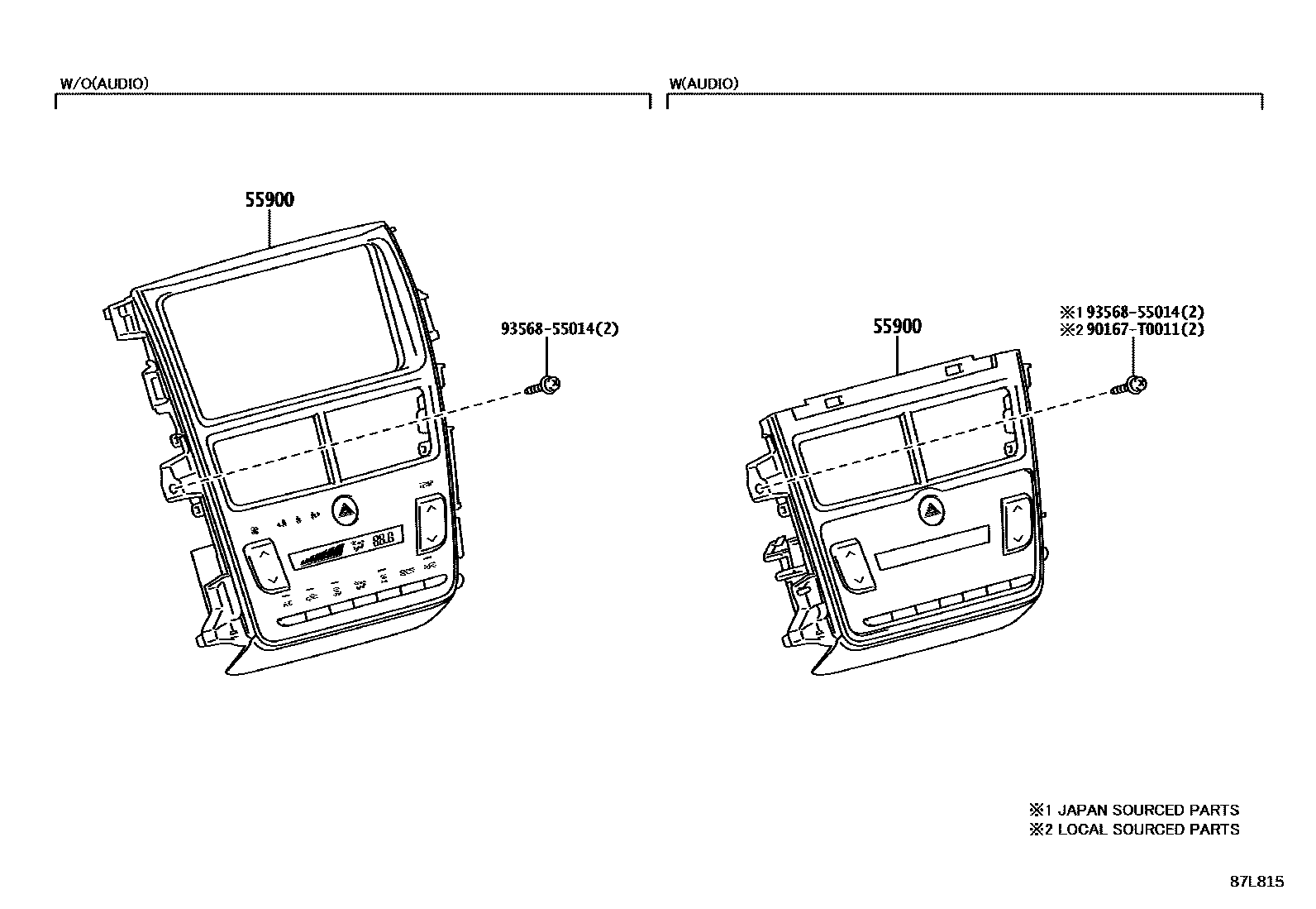 Toyota YARIS 暖风和空调系统 - 控制器和风管 EPC diagram — 87L815