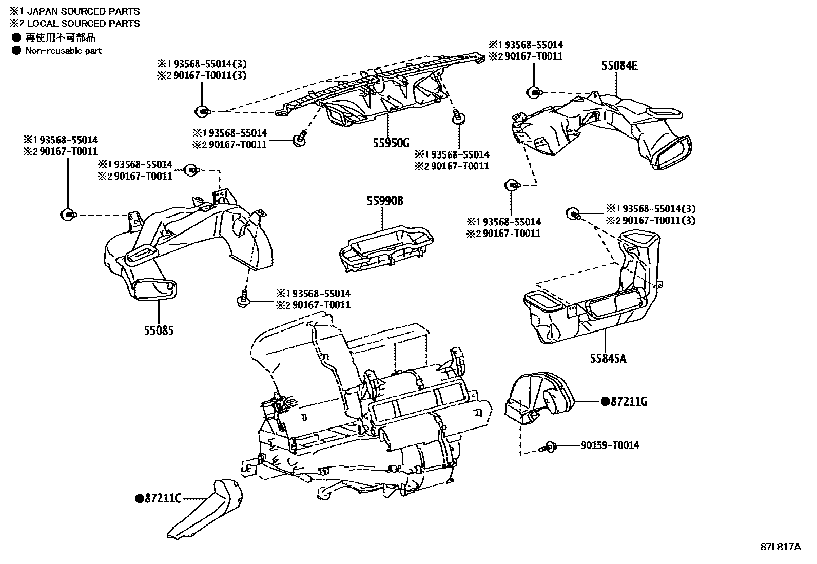 Toyota YARIS 暖风和空调系统 - 控制器和风管 EPC diagram — 87L817A