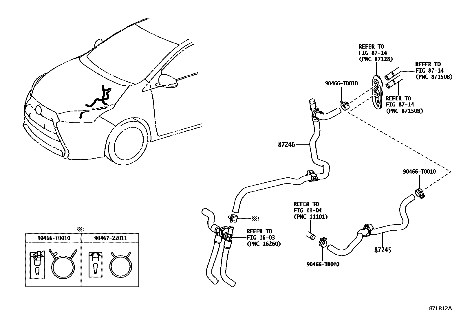 Toyota YARIS 暖风和空调系统 - 水管 EPC diagram — 87L812A