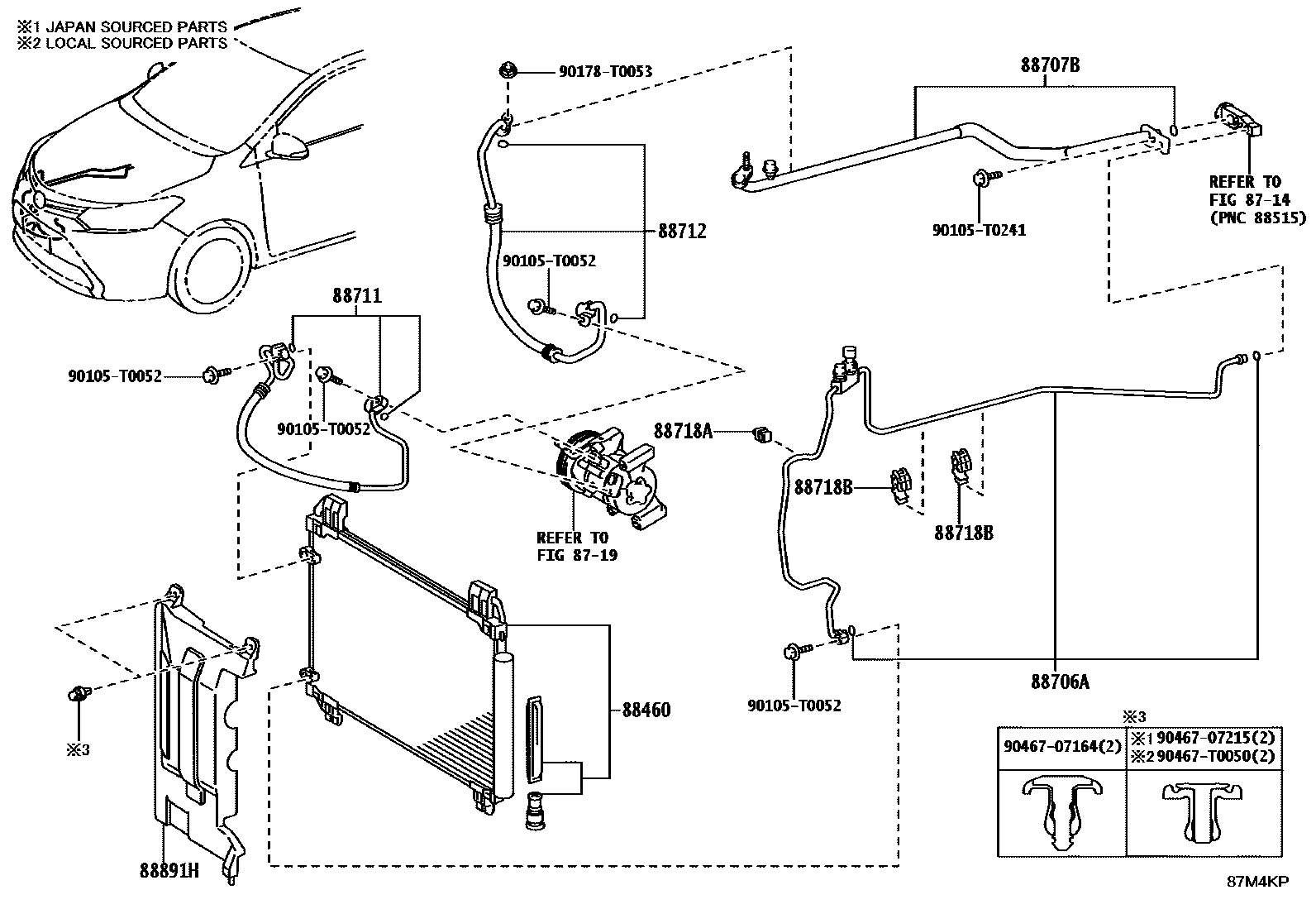 Toyota YARIS Heating & Air Conditioning - Cooler Piping EPC diagram — 87M4KP