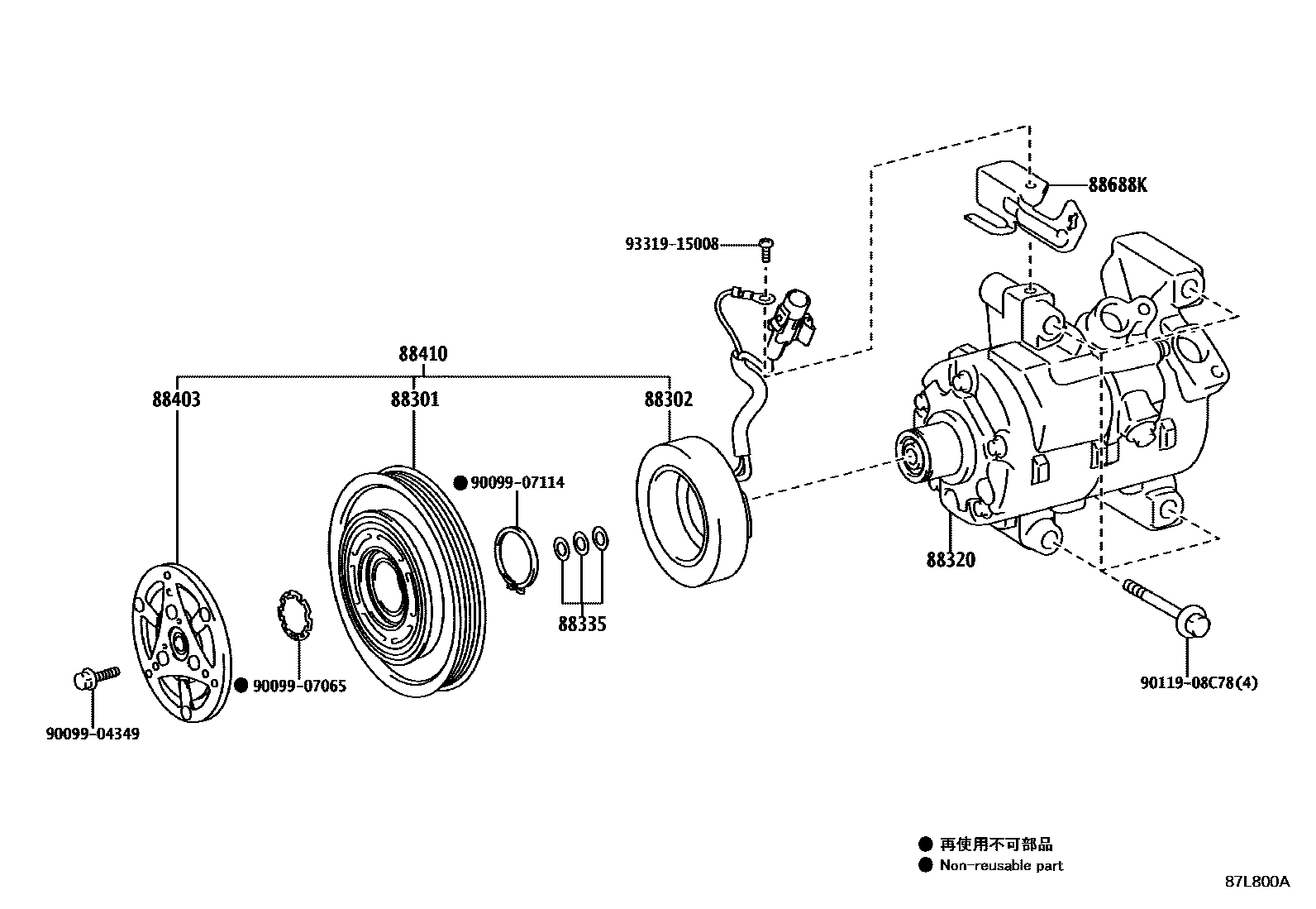 Toyota YARIS Heating & Air Conditioning - Compressor EPC diagram — 87L800A