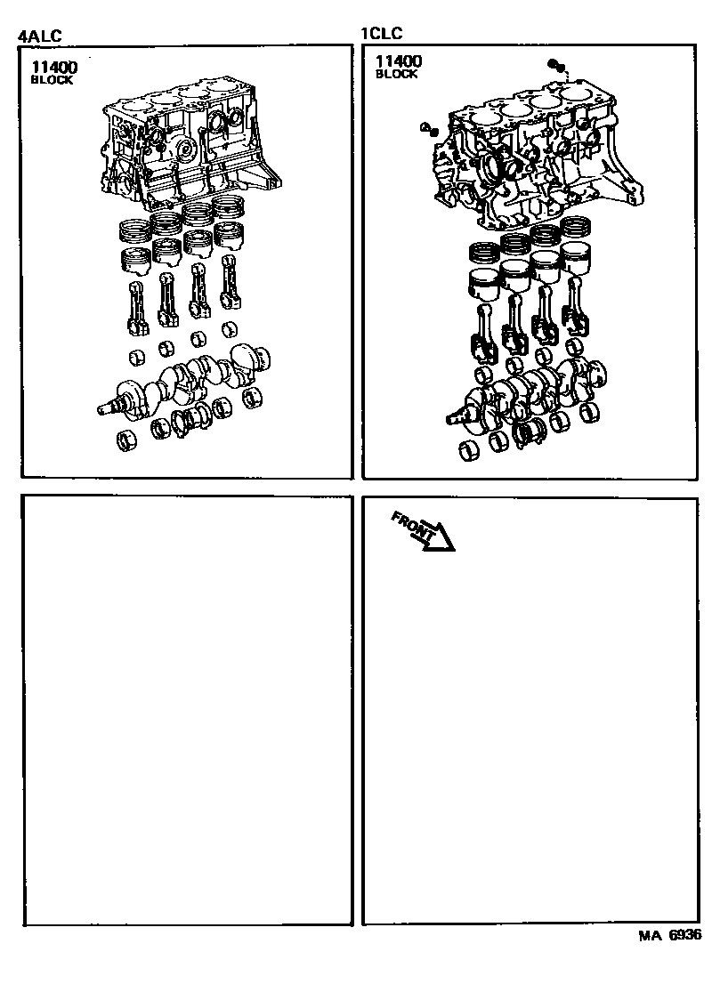 Toyota COROLLA Short Block Assembly EPC diagram — MA6936