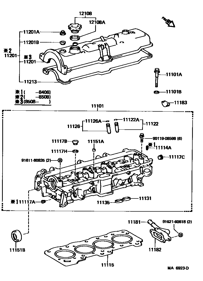Toyota COROLLA Cylinder Head EPC diagram — MA6923D