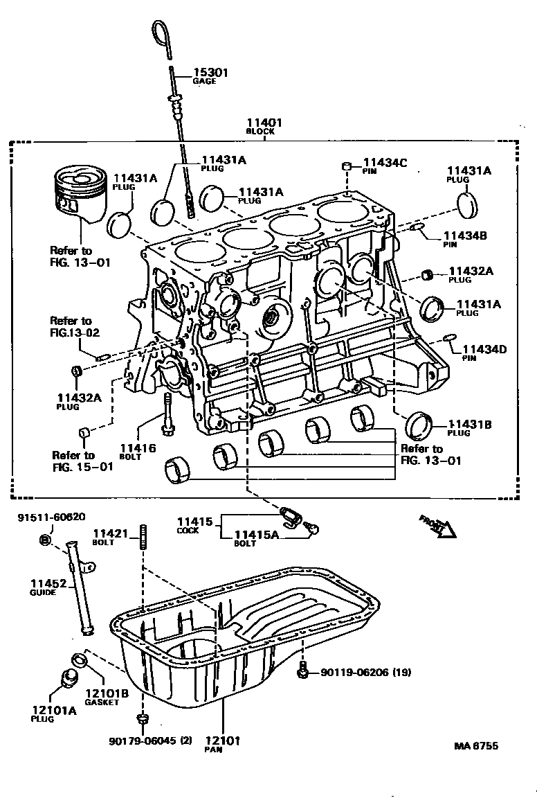 Toyota COROLLA Cylinder Block EPC diagram — MA6755