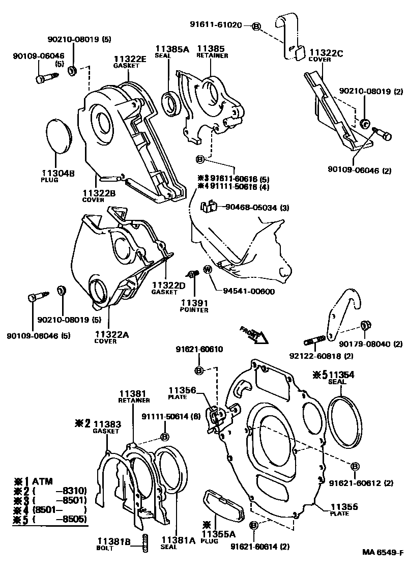 Toyota COROLLA Timing Gear Cover & Rear End Plate EPC diagram — MA6549F
