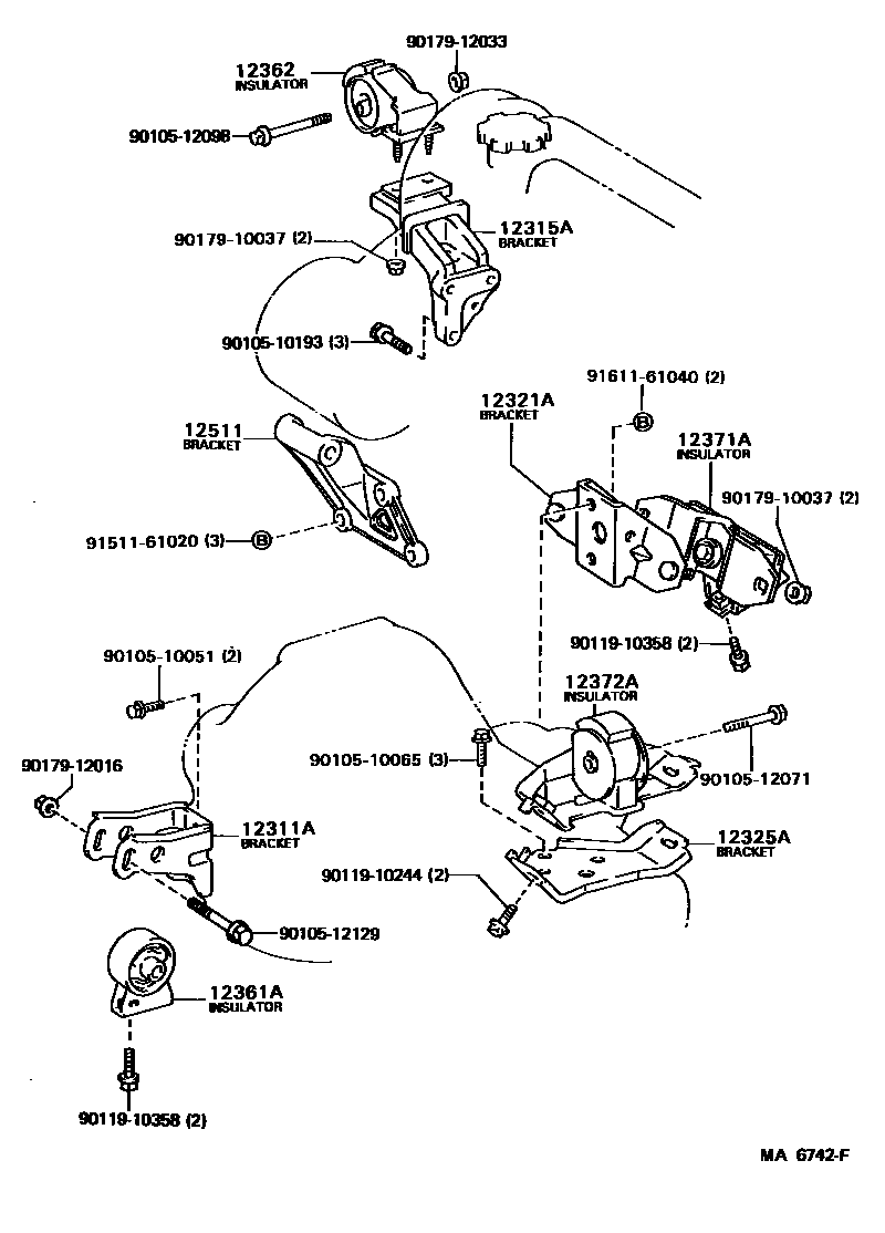 Toyota COROLLA Engine Mounting EPC diagram — MA6742F