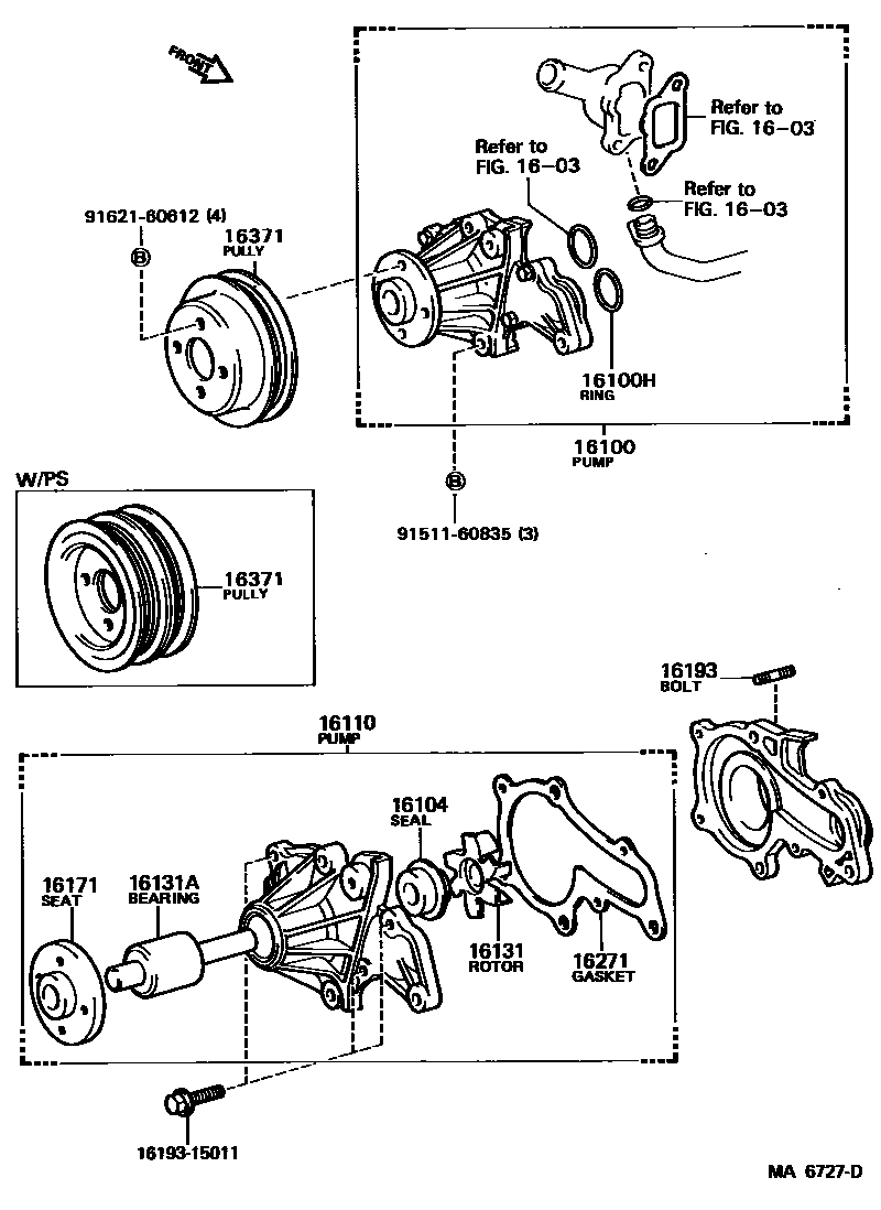 Toyota COROLLA Water Pump EPC diagram — MA6727D