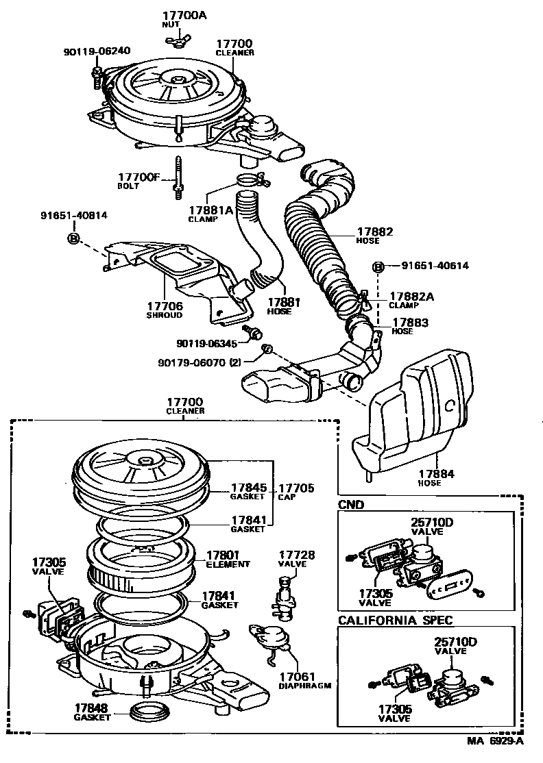 Toyota COROLLA Air Cleaner EPC diagram — MA6929A