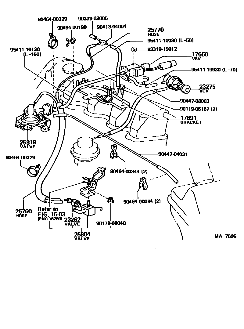 Toyota COROLLA vacuum tube EPC diagram — MA7605