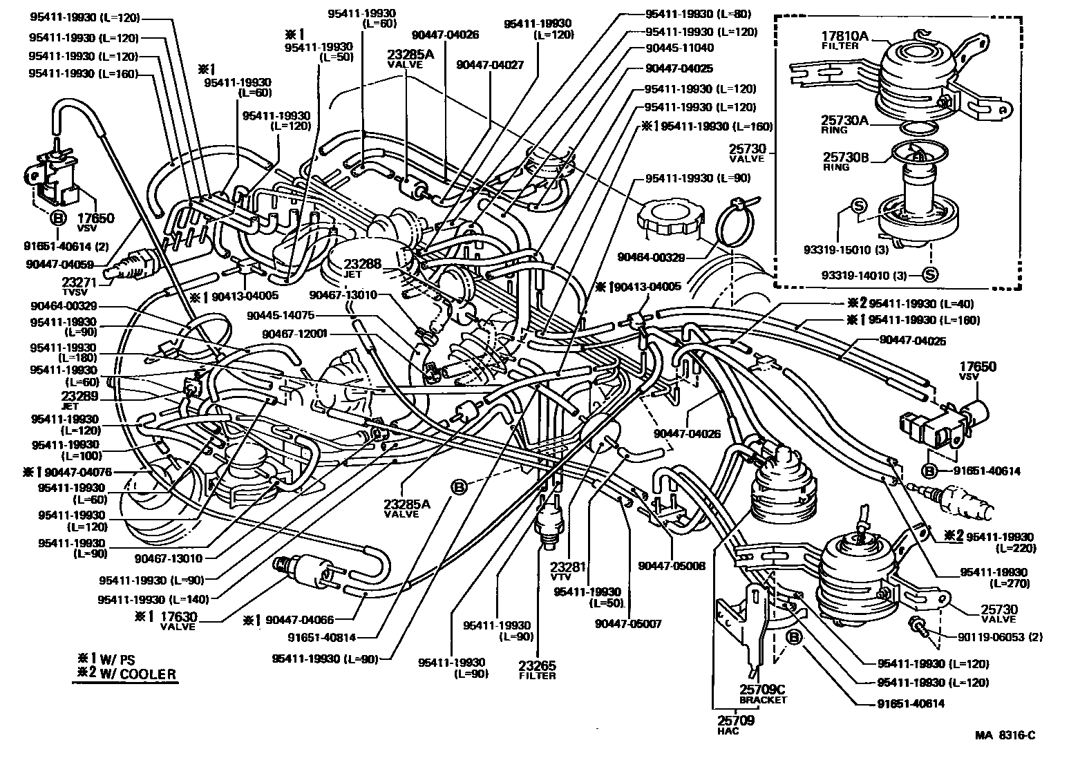Toyota COROLLA vacuum tube EPC diagram — MA8316C