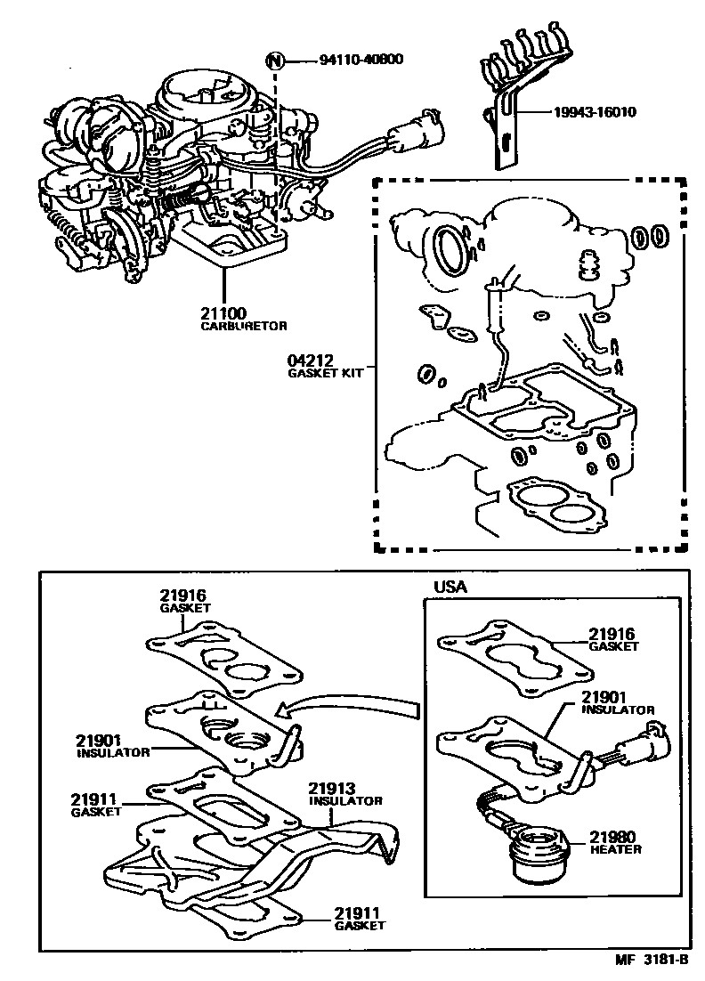 Toyota COROLLA carburetor assembly EPC diagram — MF3181B