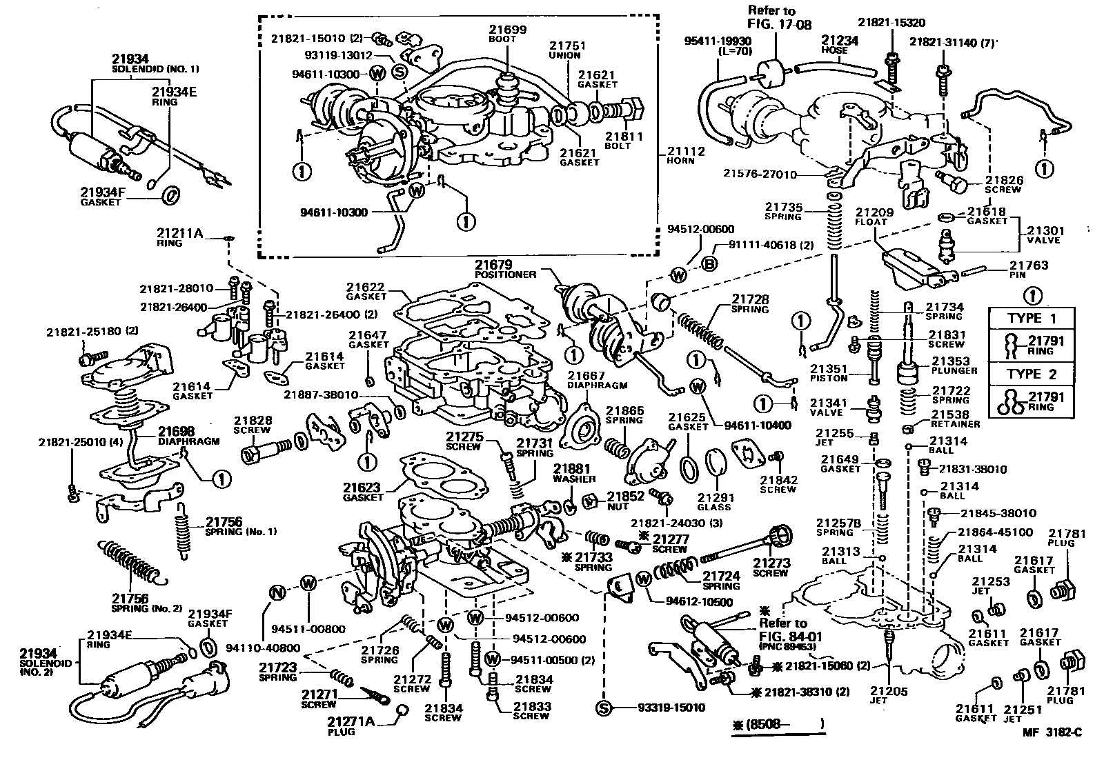 Toyota COROLLA 化油器 EPC diagram — MF3182C