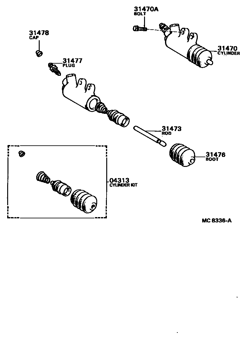 Toyota COROLLA 离合器分离缸 EPC diagram — MC8336A