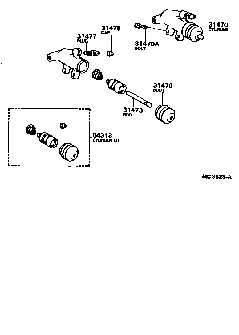 Toyota COROLLA 离合器分离缸 EPC diagram — MC9628A