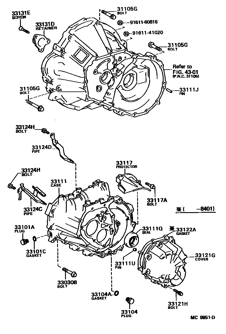 Toyota COROLLA 离合器壳和变速器壳(MTM) EPC diagram — MC9951D