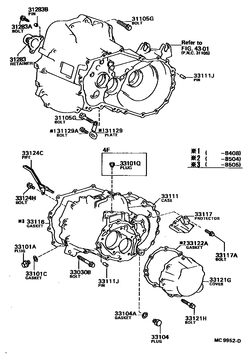 Toyota COROLLA 离合器壳和变速器壳(MTM) EPC diagram — MC9952D