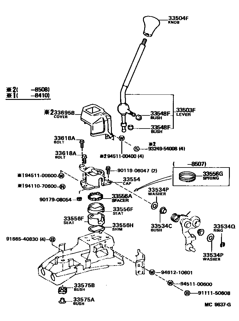 Toyota COROLLA Shift Lever & Retainer EPC diagram — MC9637G