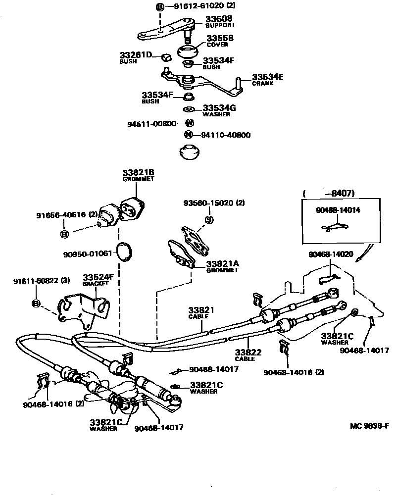 Toyota COROLLA Shift Lever & Retainer EPC diagram — MC9638F
