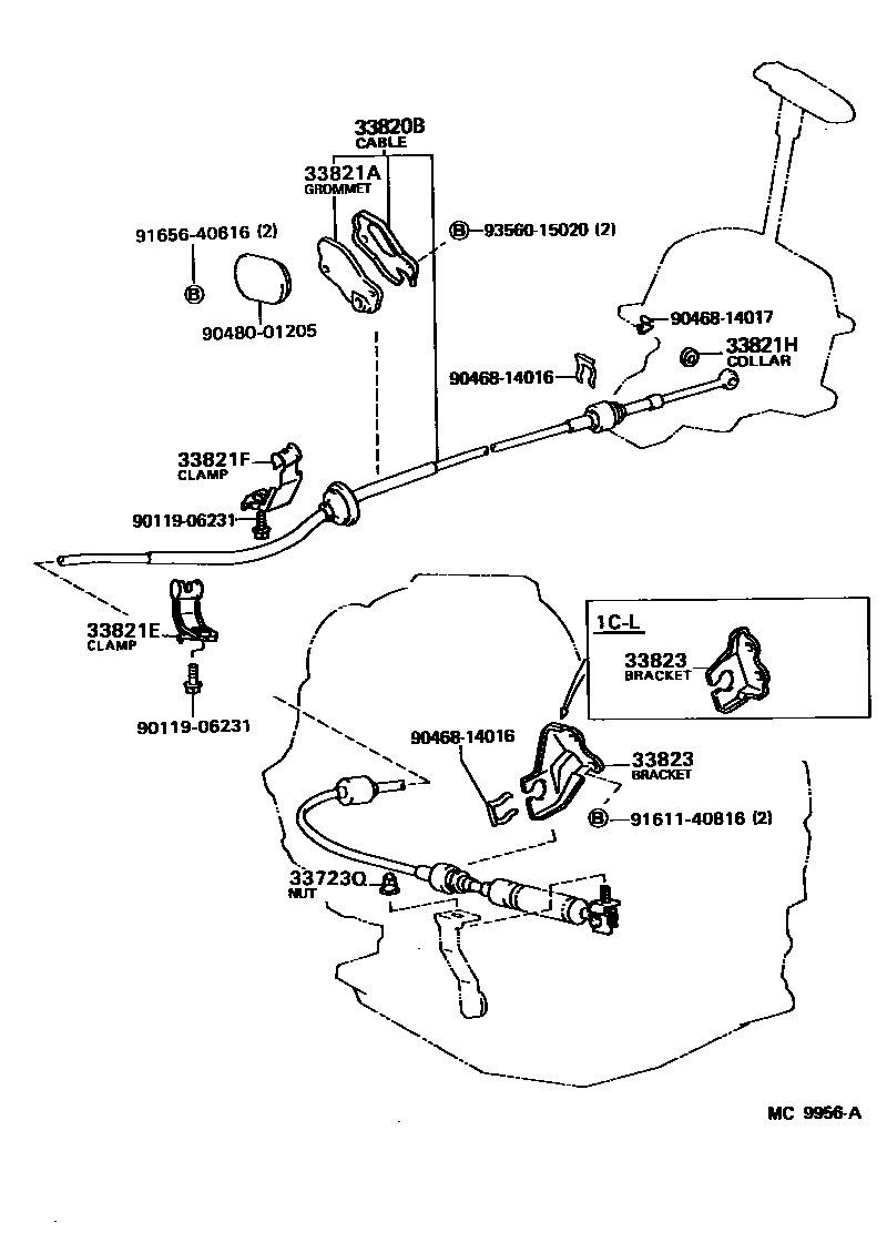 Toyota COROLLA Shift Lever & Retainer EPC diagram — MC9956A