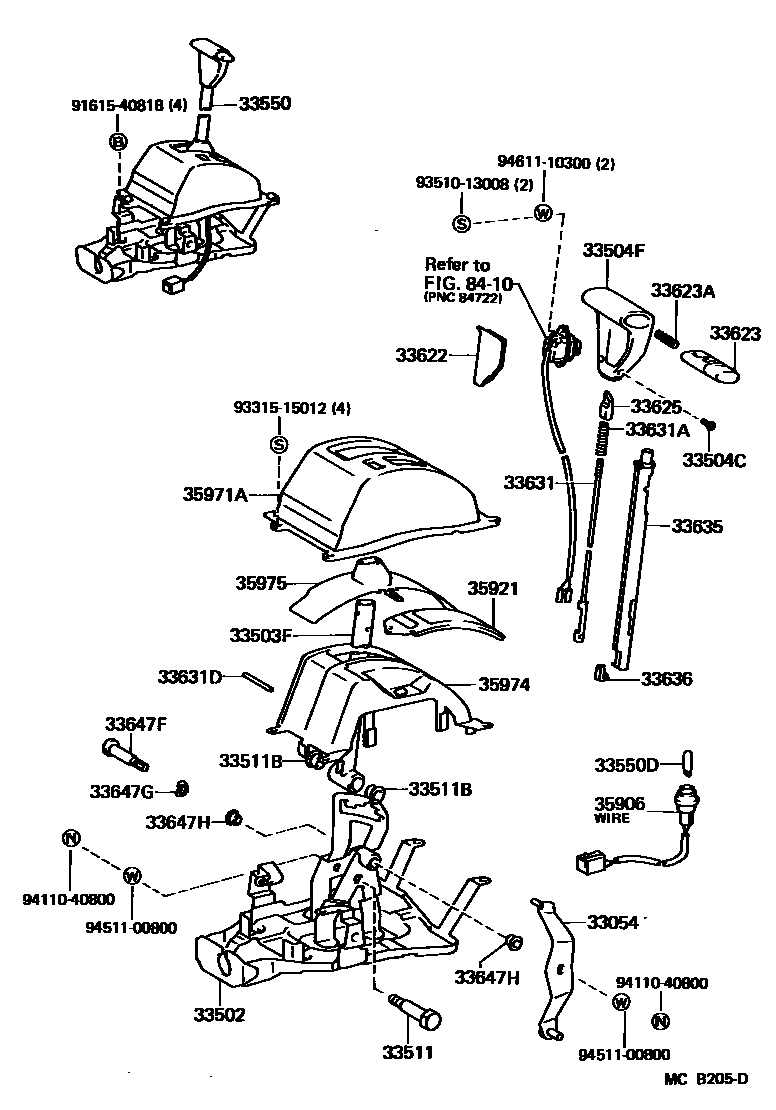 Toyota COROLLA Shift Lever & Retainer EPC diagram — MCB205D