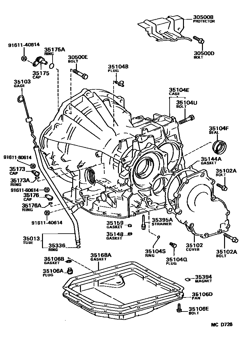 Toyota COROLLA 变速器壳和油底壳(ATM) EPC diagram — MCD726