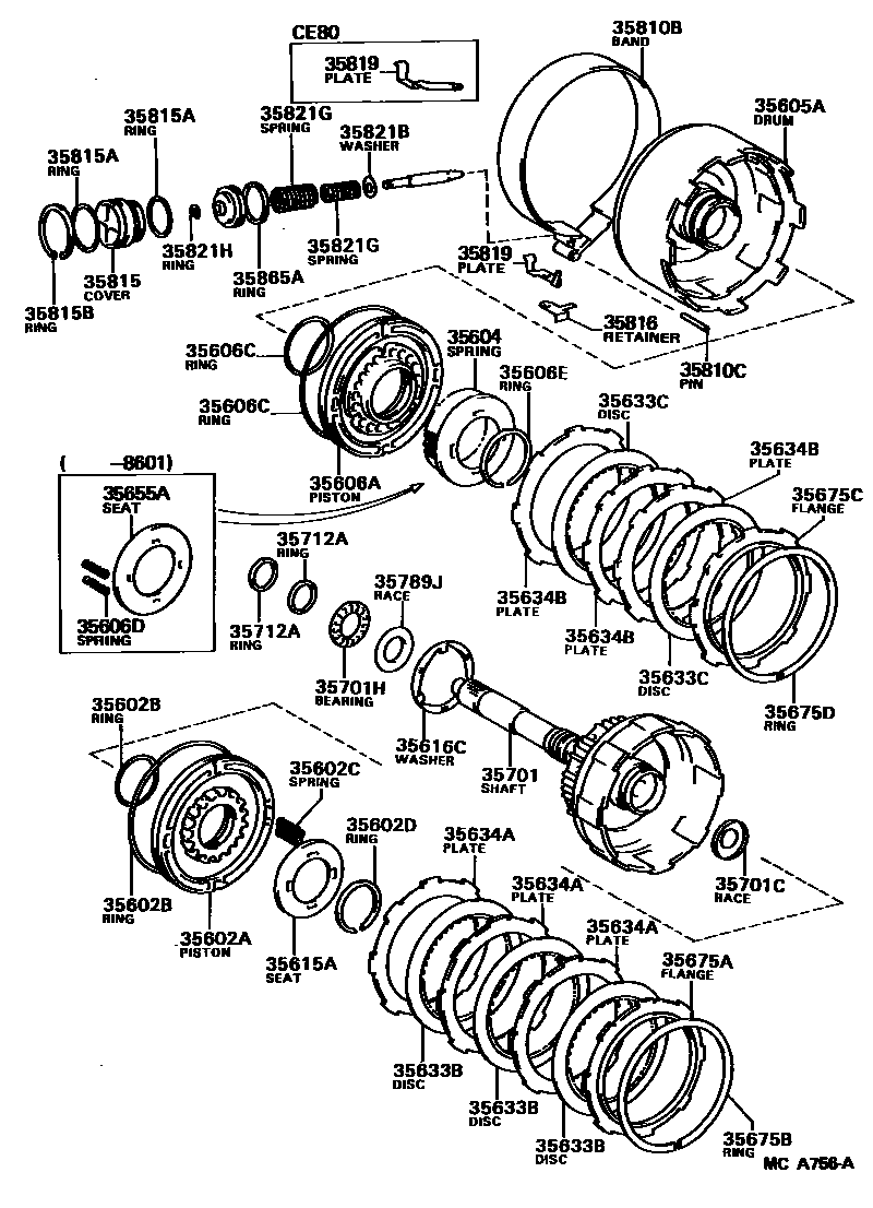 Toyota COROLLA 制动带和多片式离合器(ATM) EPC diagram — MCA756A