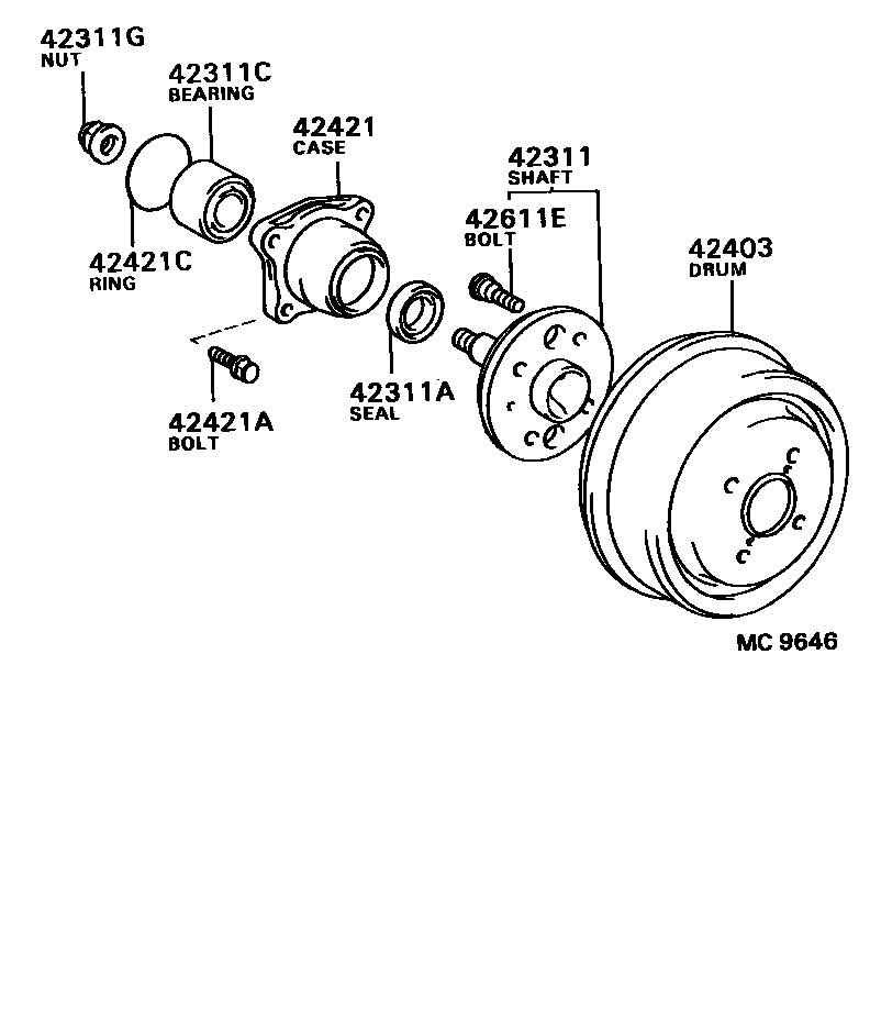 Toyota COROLLA 后桥半轴和后桥轮毂 EPC diagram — MC9646