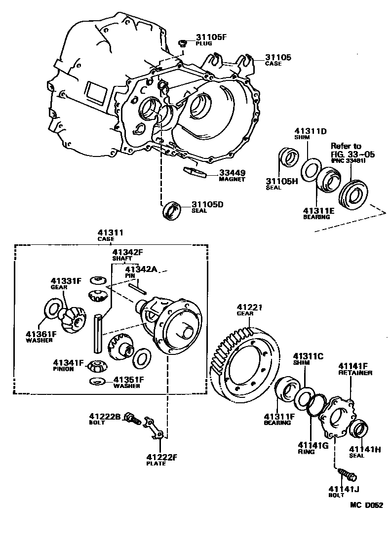 Toyota COROLLA 前桥壳和差速器 EPC diagram — MCD052