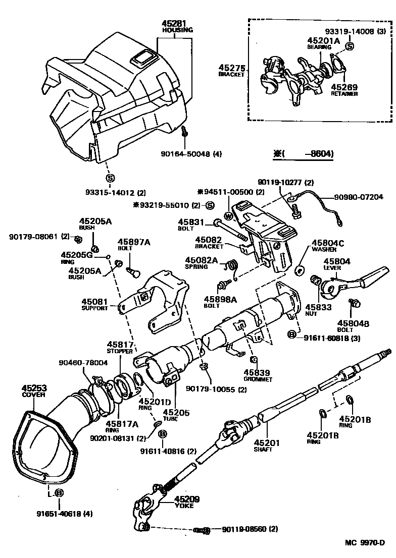 Toyota COROLLA Steering Column & Shaft EPC diagram — MC9970D