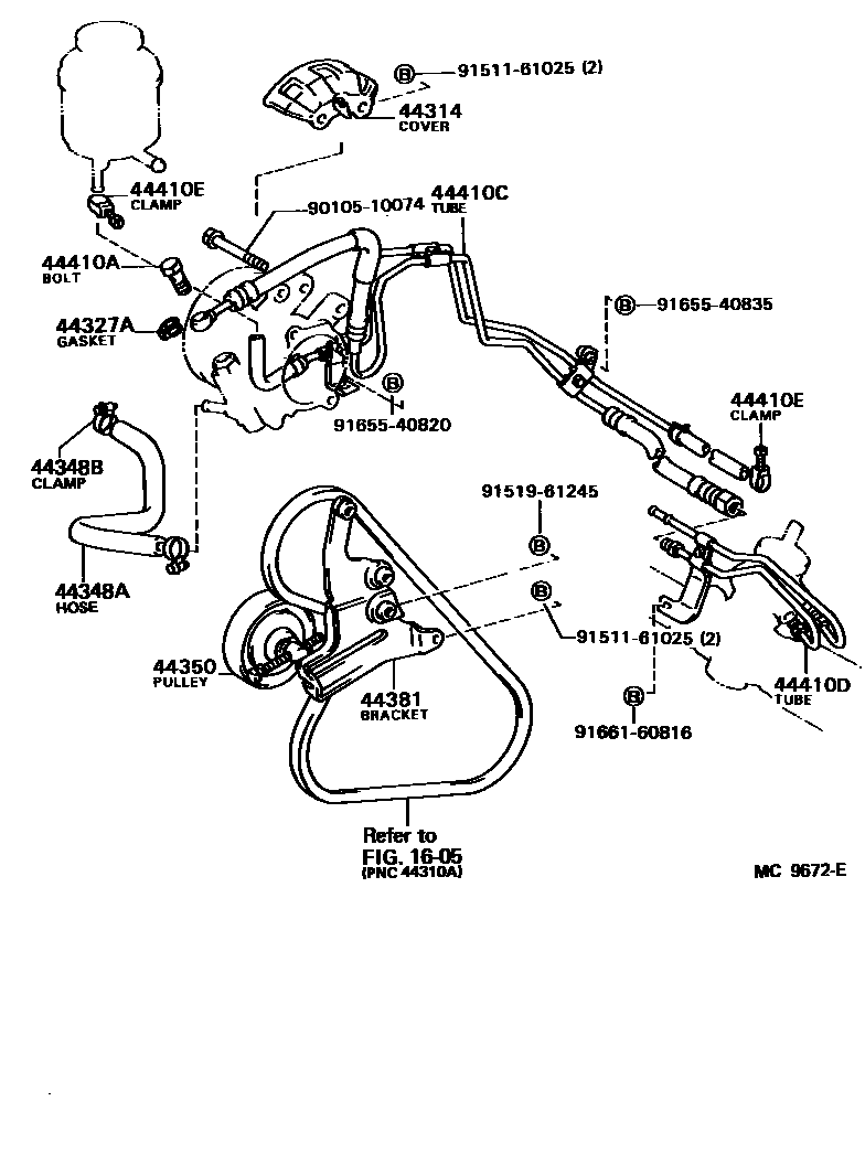Toyota COROLLA 动力转向配管 EPC diagram — MC9672E