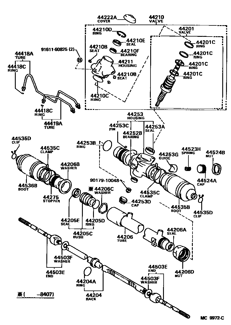 Toyota COROLLA 前转向齿轮和连杆 EPC diagram — MC9972C