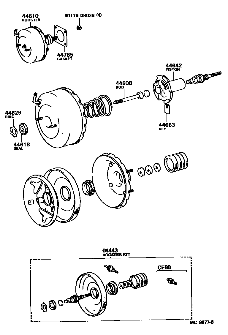 Toyota COROLLA 制动助力器和真空管 EPC diagram — MC9977B