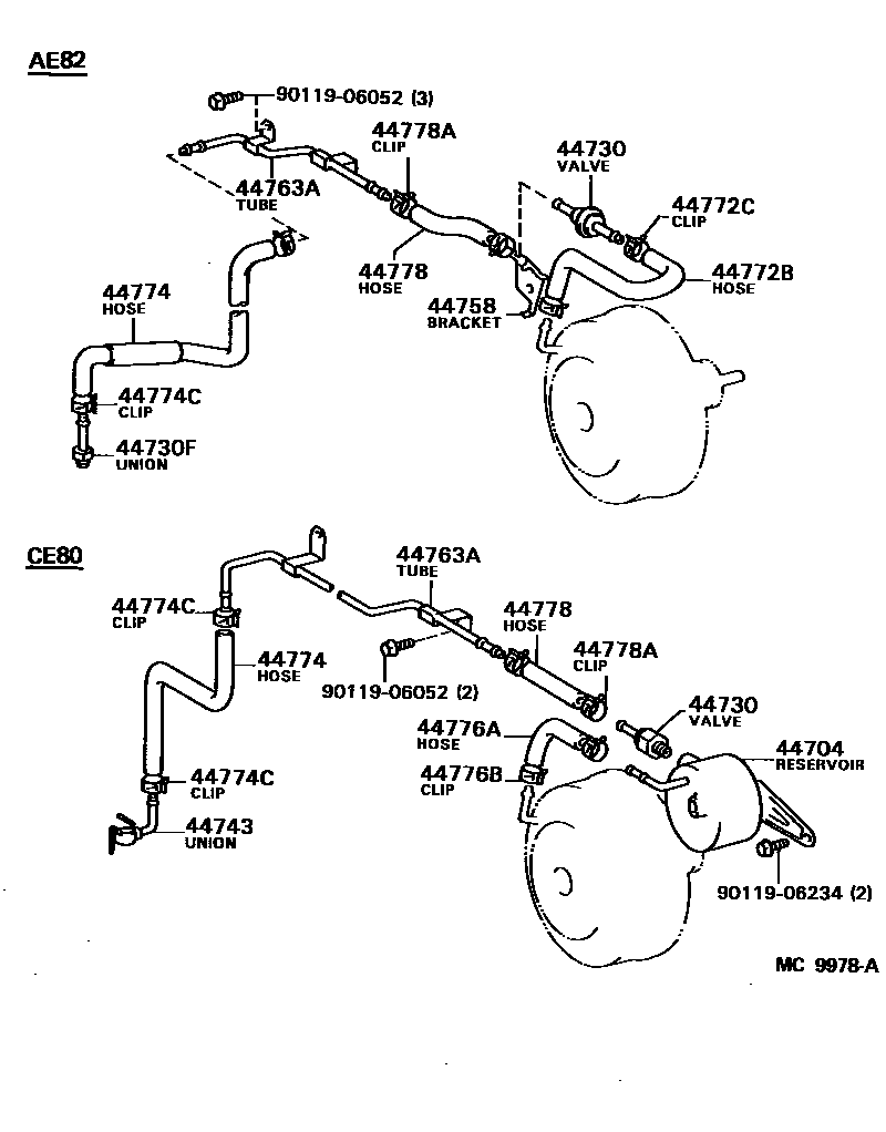 Toyota COROLLA 制动助力器和真空管 EPC diagram — MC9978A