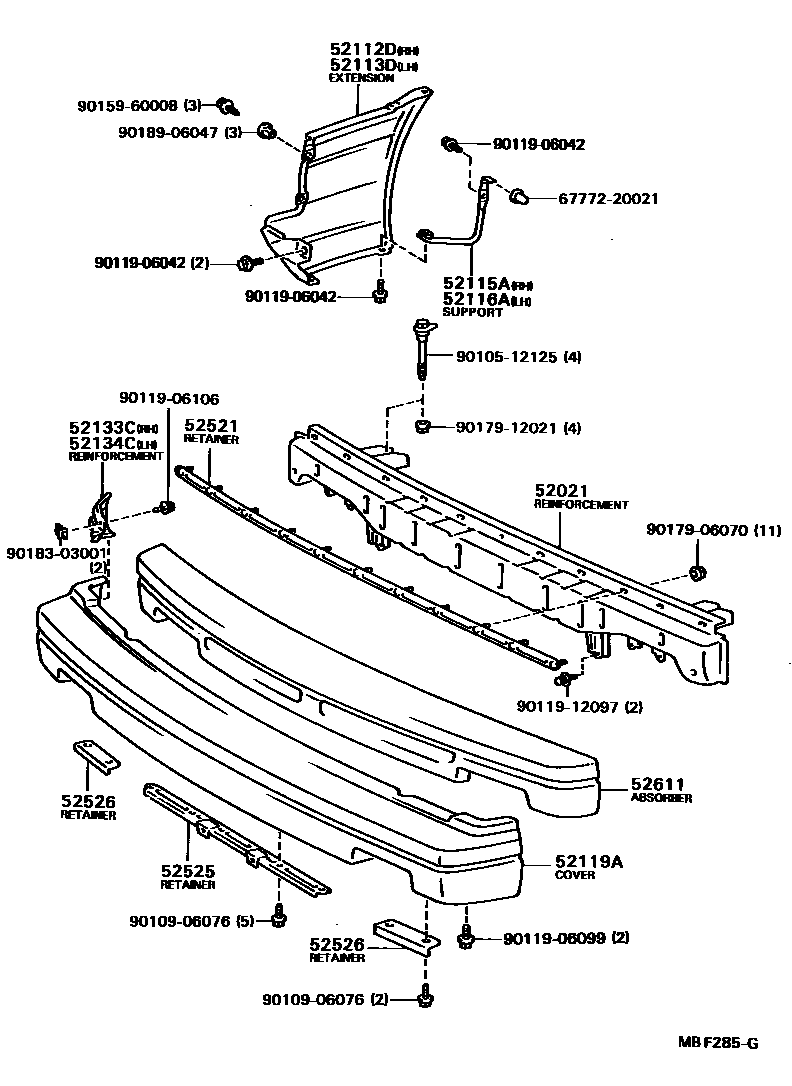 Toyota COROLLA 前保险杠及附件 EPC diagram — MBF285G