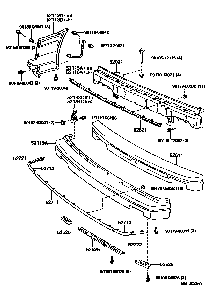 Toyota COROLLA 前保险杠及附件 EPC diagram — MBJ526A
