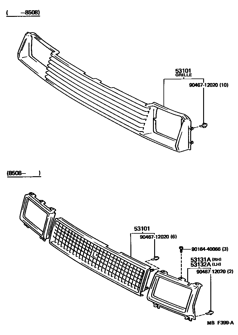 Toyota COROLLA radiator grille EPC diagram — MBF399A