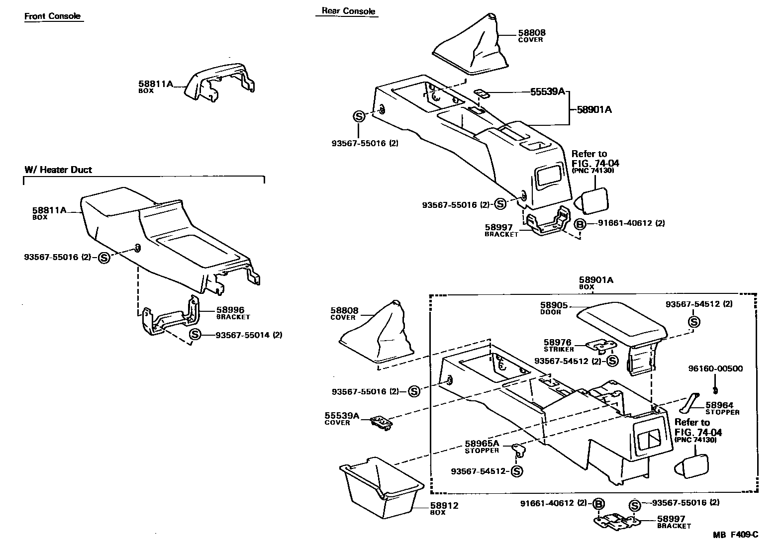 Toyota COROLLA 中央扶手箱和支架 EPC diagram — MBF409C