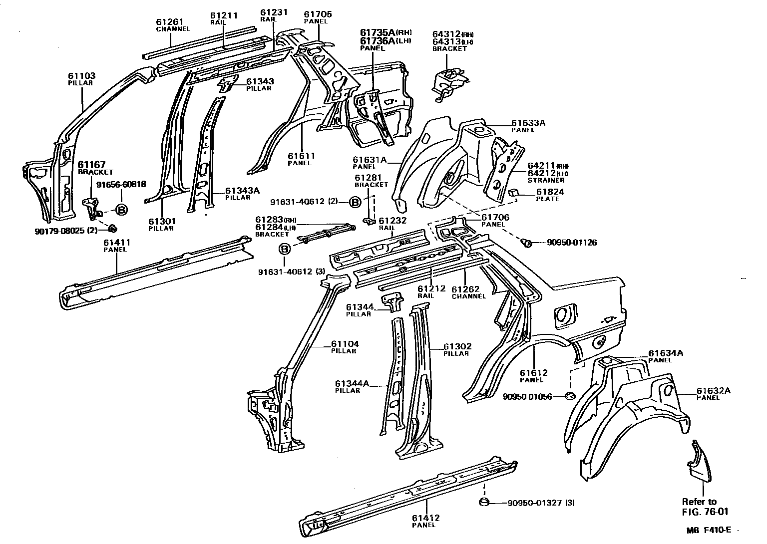 Toyota COROLLA 侧梁 EPC diagram — MBF410E