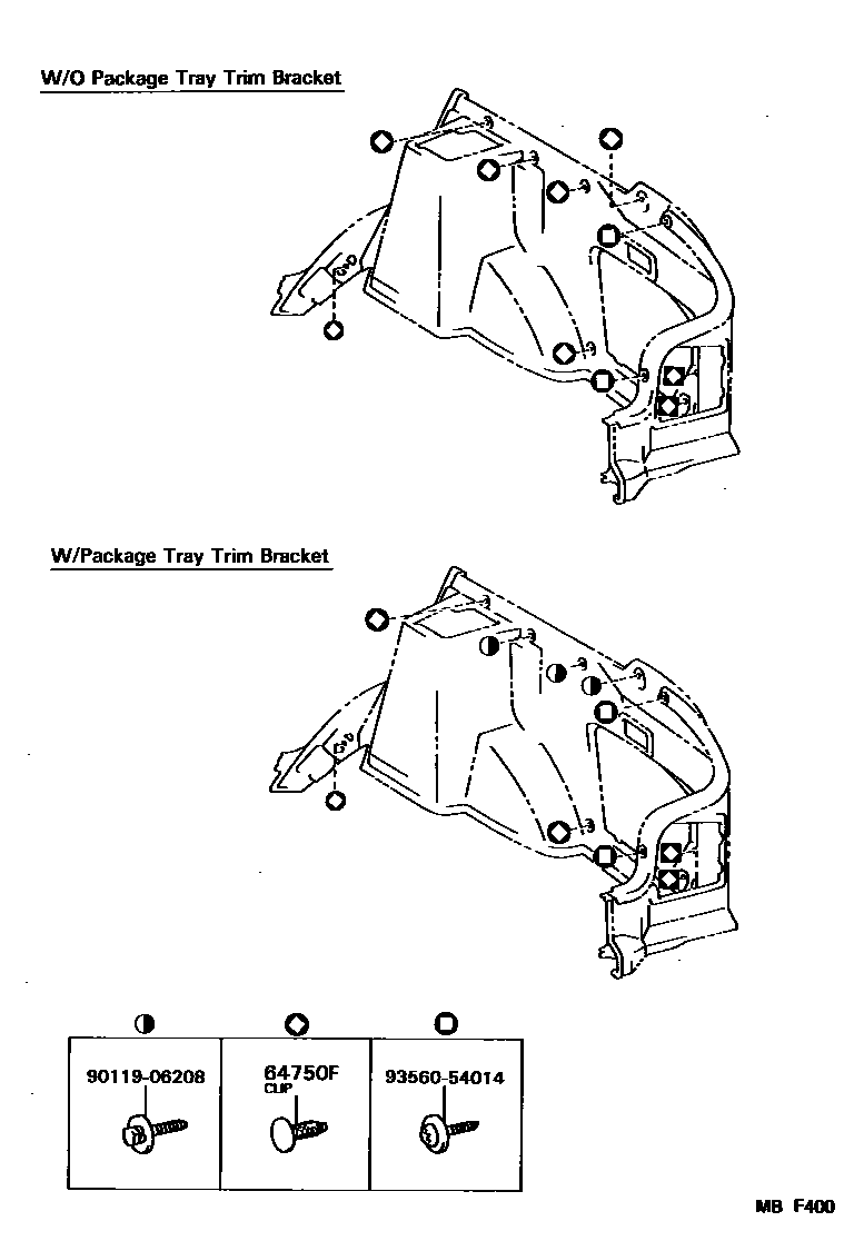 Toyota COROLLA 底板和底板装饰罩 EPC diagram — MBF400