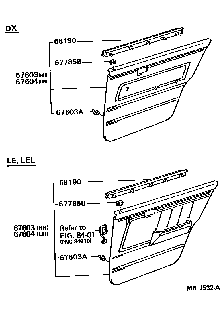 Toyota COROLLA 后门板和后门玻璃 EPC diagram — MBJ532A