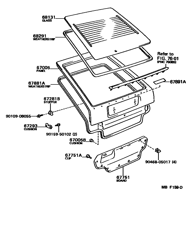 Toyota COROLLA 背门板和背门玻璃 EPC diagram — MBF159D