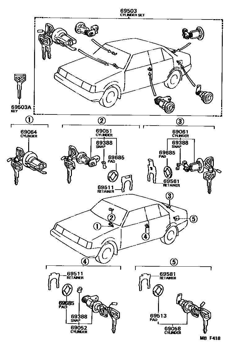 Toyota COROLLA 锁芯组件 EPC diagram — MBF418