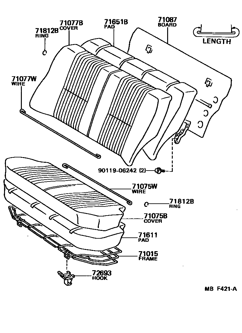 Toyota COROLLA 后排座椅和座椅滑轨 EPC diagram — MBF421A
