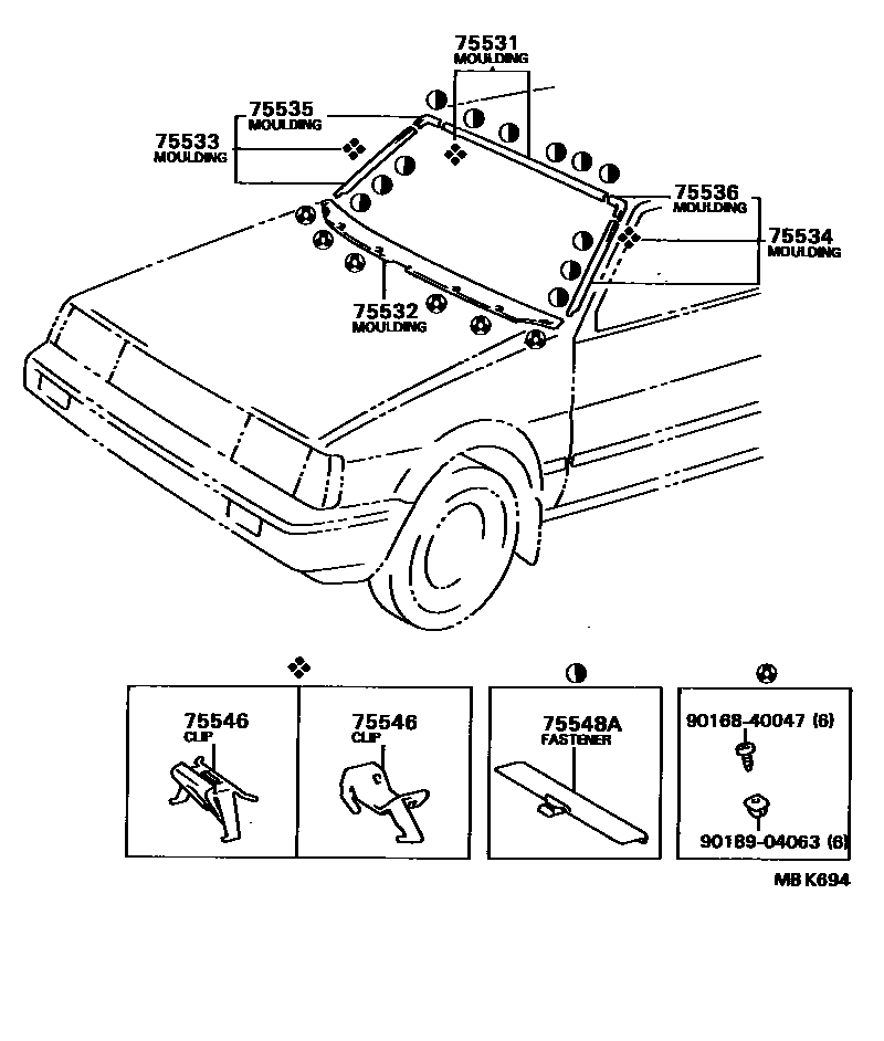 Toyota COROLLA 前防护条 EPC diagram — MBK694