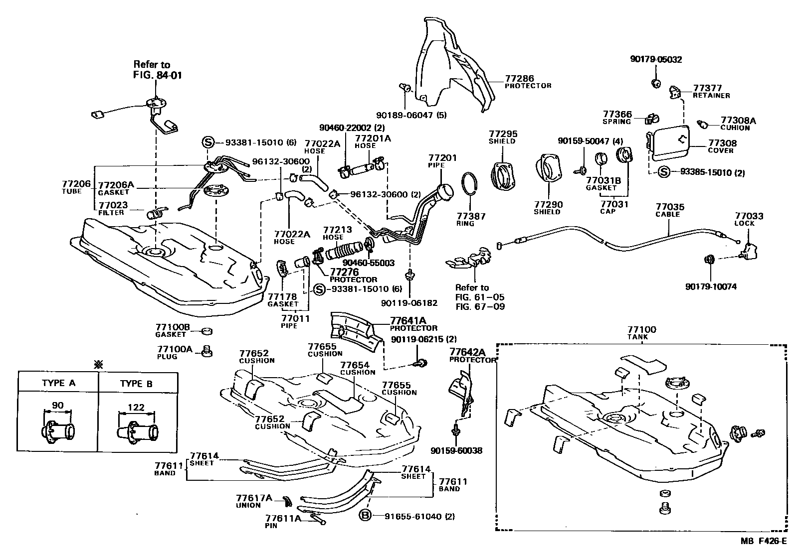 Toyota COROLLA 燃油箱和燃油管 EPC diagram — MBF426E