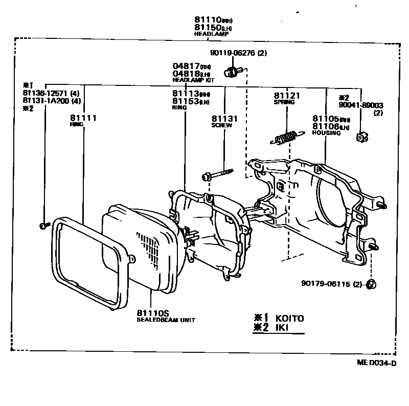 Toyota COROLLA Headlamp EPC diagram — MED034D